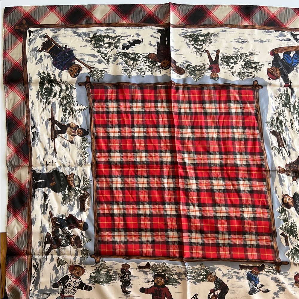 Polo Ralph Lauren Bear Winter Scarf Red Plaid Holiday Ski Skating Rare - Picture 11 of 17